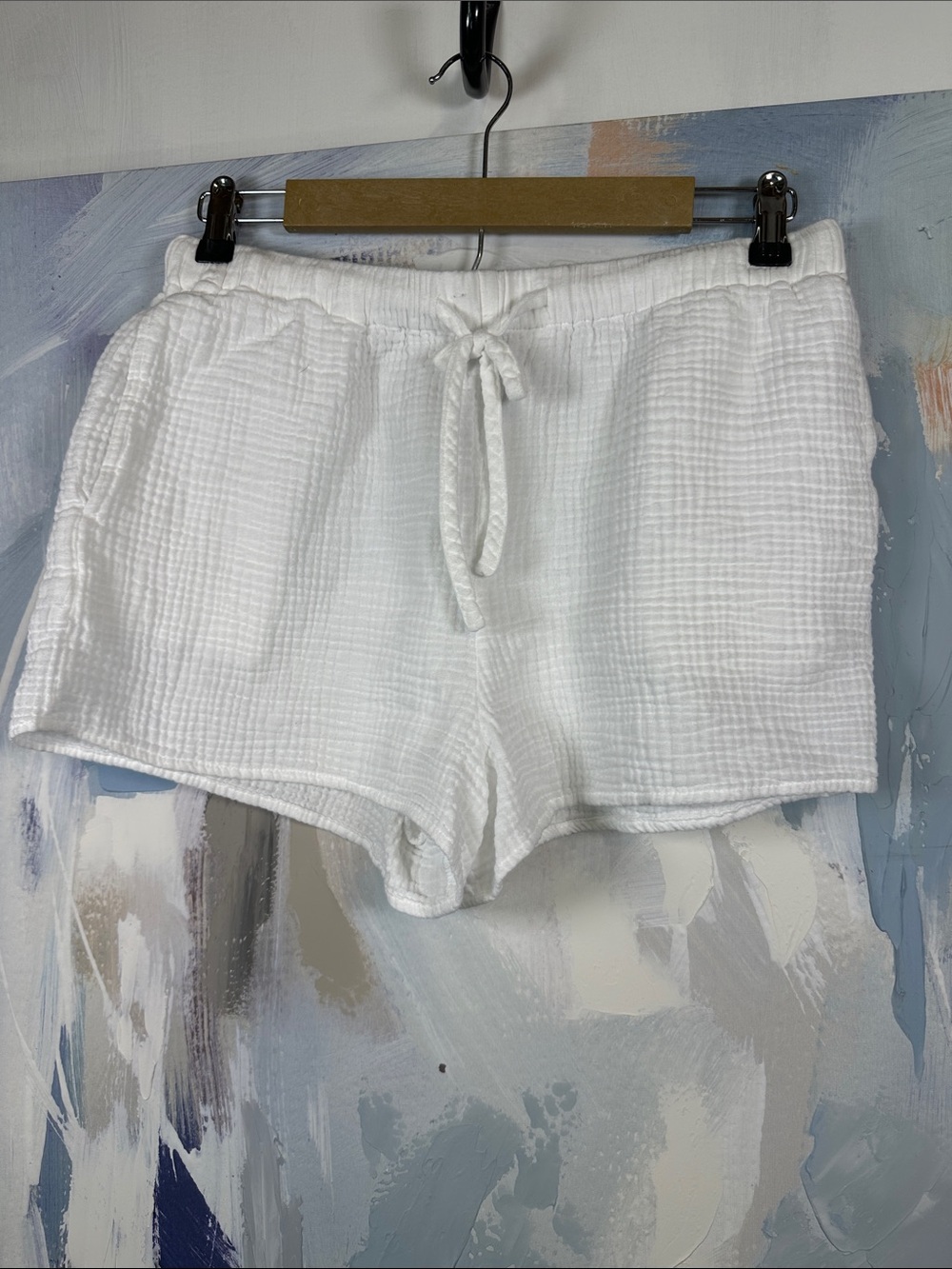 Bella Dahl Easy Short White 100% Cotton Gauze Pull-On Drawstring Shorts M